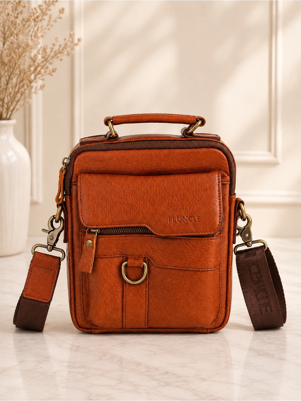 Pluncle Brown Leather Crossbody Messenger Bag sling bag